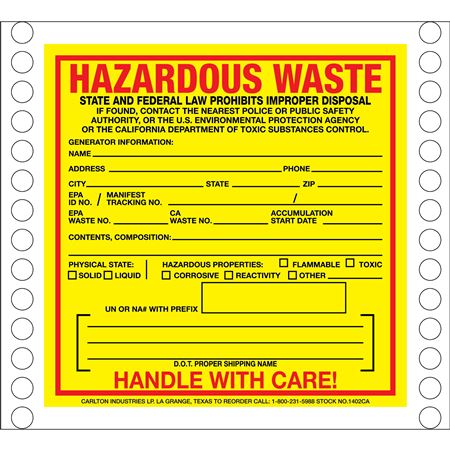 Custom Pin-Fed Hazardous Waste Decal-California State Regulated